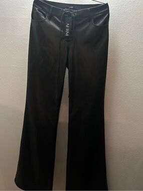 AFRM Black Faux Leather Pants with Drawstring Detail